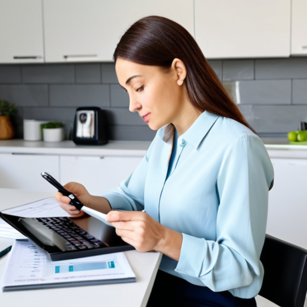 재무 목표 달성을 위한 의사결정 방법 - Budgeting & Expense Tracking**
"A professional woman in a modest blouse and smart casual pants, sit...