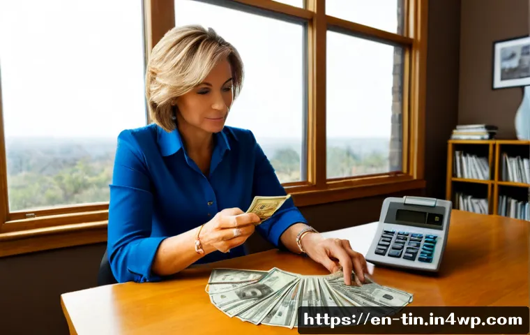 금융 의사결정에서의 창의성 발휘하기 - Photorealistic creative financial decision-making scene, confident middle-aged woman at a tidy home ...